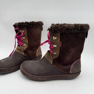 Crocs Boots Womens Brown Suede Faux Fur Lined Lace Up Winter Ankle Boot Cozy